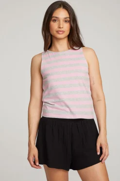 Chaser Brand Teague Pastel Lavender And Grey Marl Striped Tank Shop