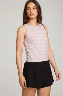 Chaser Brand Teague Pastel Lavender And Grey Marl Striped Tank Shop