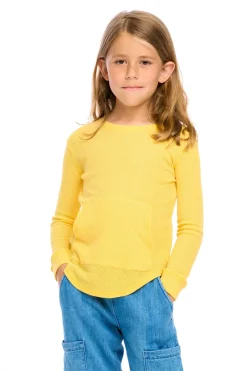 Chaser Brand Thermal Long Sleeve Crew Neck Shirttail Tee With Kanga Pocket Discount
