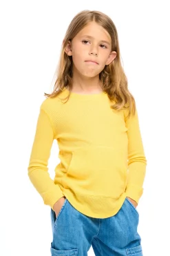 Chaser Brand Thermal Long Sleeve Crew Neck Shirttail Tee With Kanga Pocket Discount