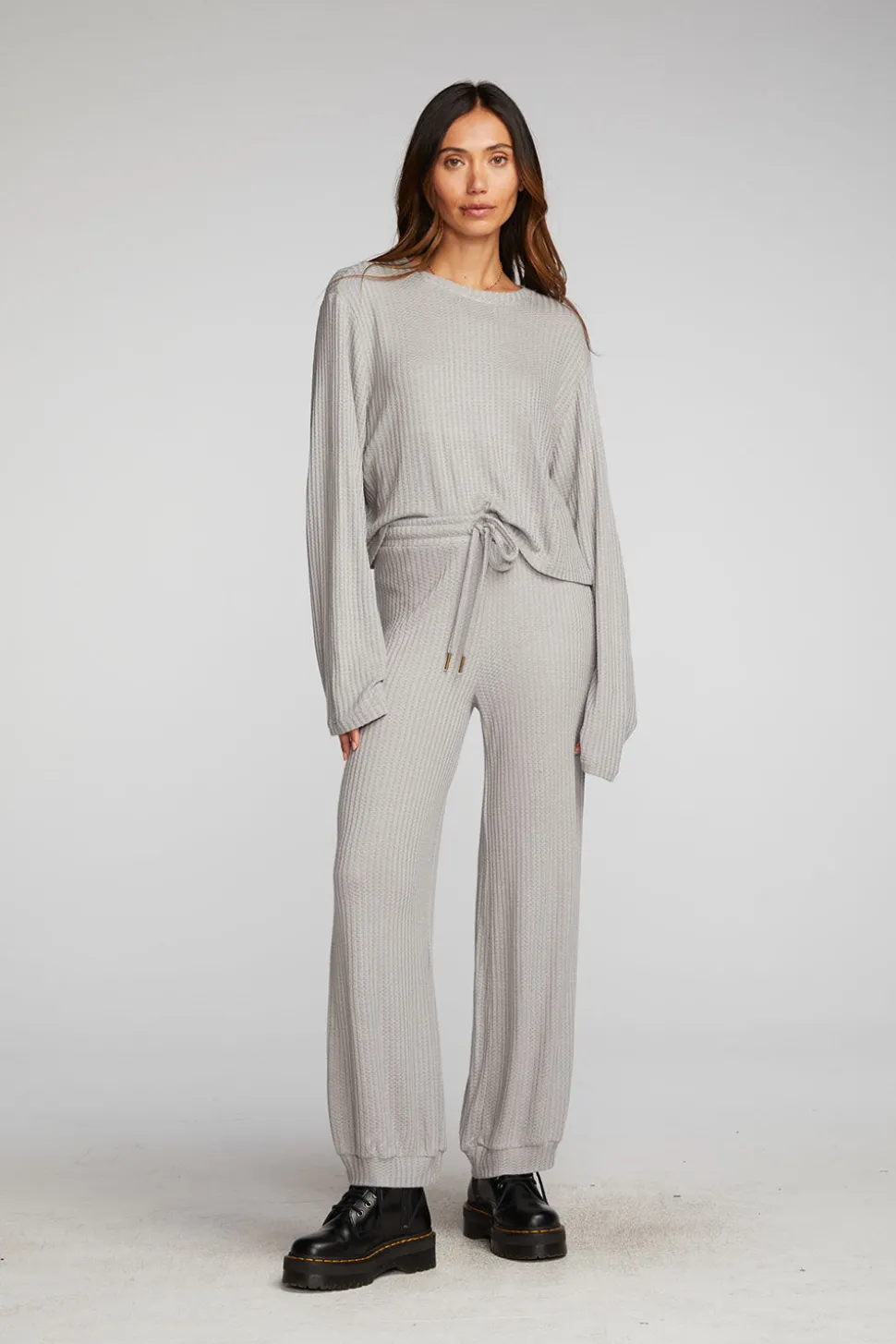 Chaser Brand Thermal Waffle Cropped Long Sleeve Tee Online
