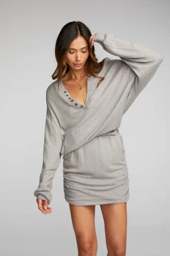 Chaser Brand Thermal Waffle Mini Dress With Shirring Cheap