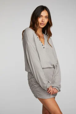 Chaser Brand Thermal Waffle Mini Dress With Shirring Cheap