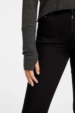 Chaser Brand Triblend Jersey Cropped Open Neck Long Sleeve Thumbhole Tee Outlet