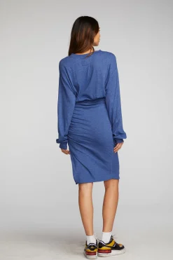 Chaser Brand Triblend Midi Dress With Shirring At Waist And Side Slit New