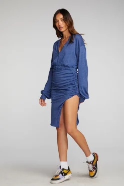 Chaser Brand Triblend Midi Dress With Shirring At Waist And Side Slit New