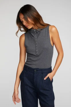 Chaser Brand Triblend Rib Knit Button Down Tank Shop