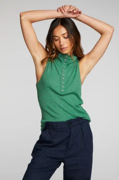 Chaser Brand Triblend Rib Knit Button Down Tank Shop