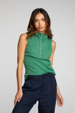 Chaser Brand Triblend Rib Knit Button Down Tank Shop