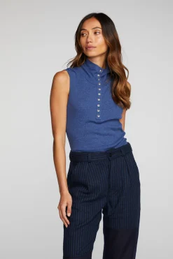 Chaser Brand Triblend Rib Knit Button Down Tank Hot