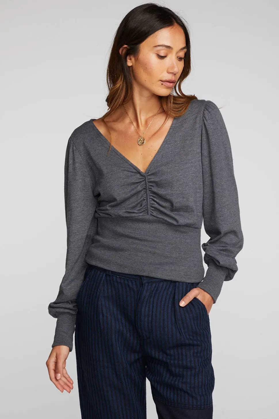 Chaser Brand Triblend V-neck Long Sleeve Blouse Store