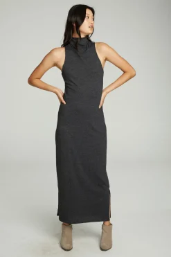 Chaser Brand Turtle Neck Tank Maxi Dress With Side Slits Hot