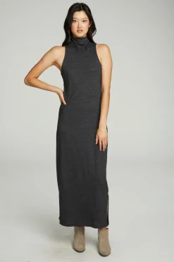 Chaser Brand Turtle Neck Tank Maxi Dress With Side Slits Hot