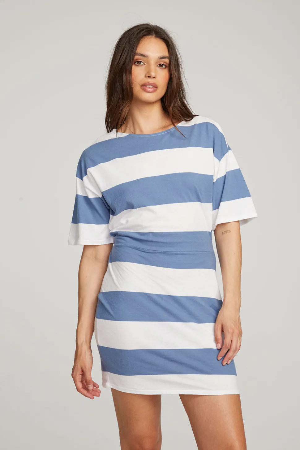 Chaser Brand Villa Vintage Blue Stripe Mini Dress Discount