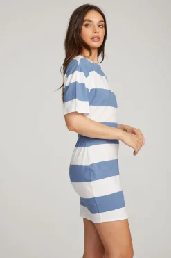 Chaser Brand Villa Vintage Blue Stripe Mini Dress Discount