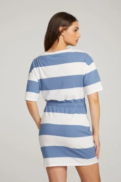 Chaser Brand Villa Vintage Blue Stripe Mini Dress Discount
