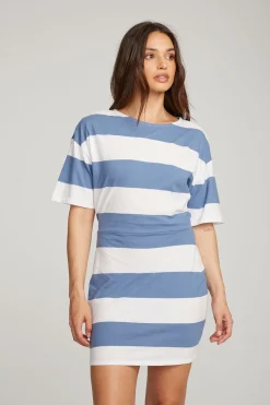 Chaser Brand Villa Vintage Blue Stripe Mini Dress Discount
