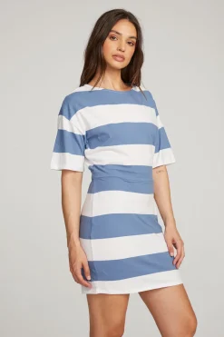 Chaser Brand Villa Vintage Blue Stripe Mini Dress Discount