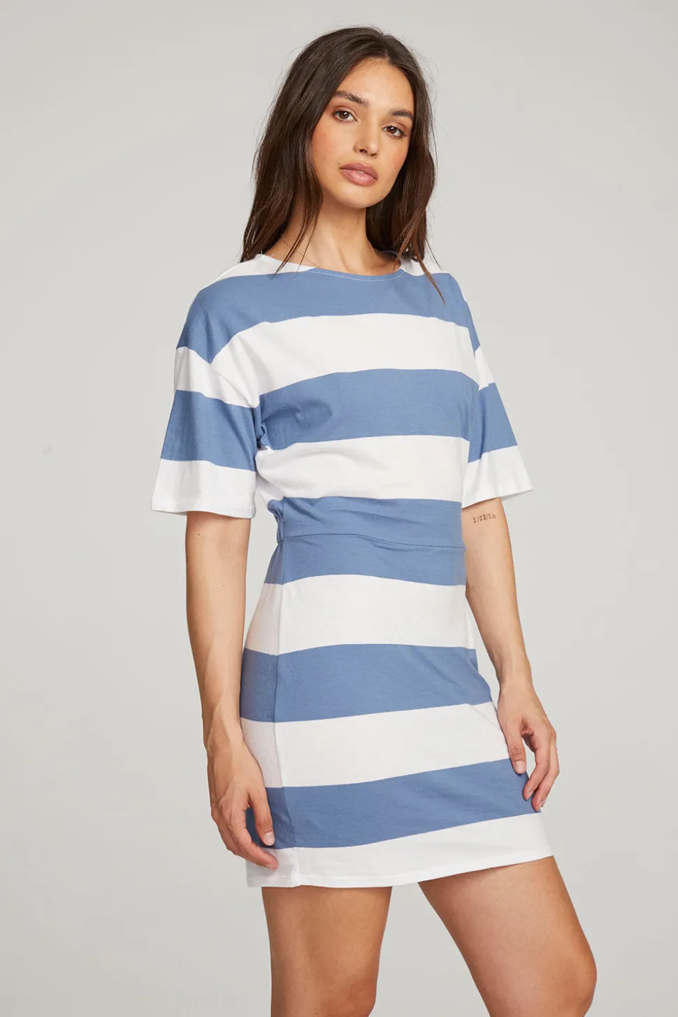 Chaser Brand Villa Vintage Blue Stripe Mini Dress Discount