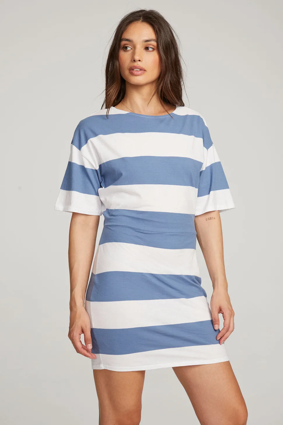 Chaser Brand Villa Vintage Blue Stripe Mini Dress Discount