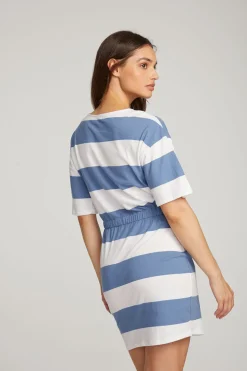 Chaser Brand Villa Vintage Blue Stripe Mini Dress Discount