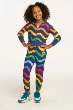 Chaser Brand Wavy Flower Rainbow Zip-up Hoodie Discount