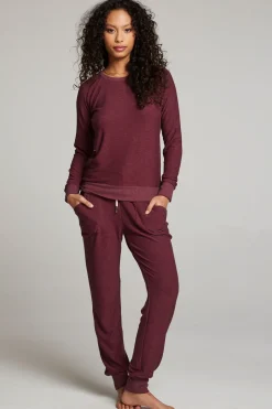 Chaser Brand Wine Red Long Sleeve Raglan Pullover Hot