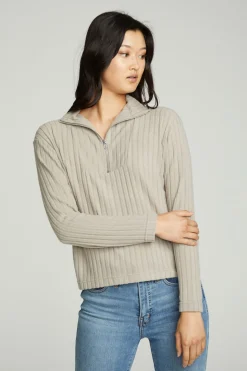 Chaser Brand Zip Up Mock Neck Long Sleeve Pullover Fashion