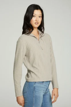 Chaser Brand Zip Up Mock Neck Long Sleeve Pullover Fashion