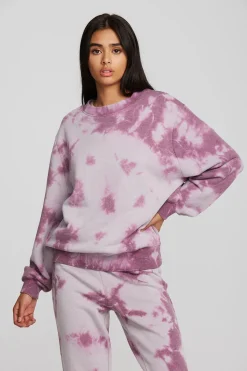 Chaser Brand Zuma Cotton Terry Crewneck Pullover With Distressed Detail Long Sleeve Cheap