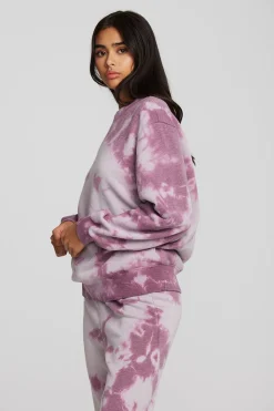 Chaser Brand Zuma Cotton Terry Crewneck Pullover With Distressed Detail Long Sleeve Cheap
