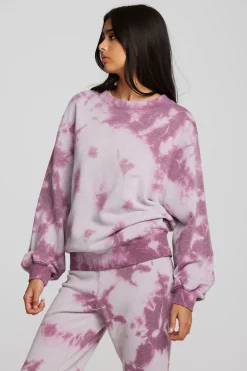 Chaser Brand Zuma Cotton Terry Crewneck Pullover With Distressed Detail Long Sleeve Cheap